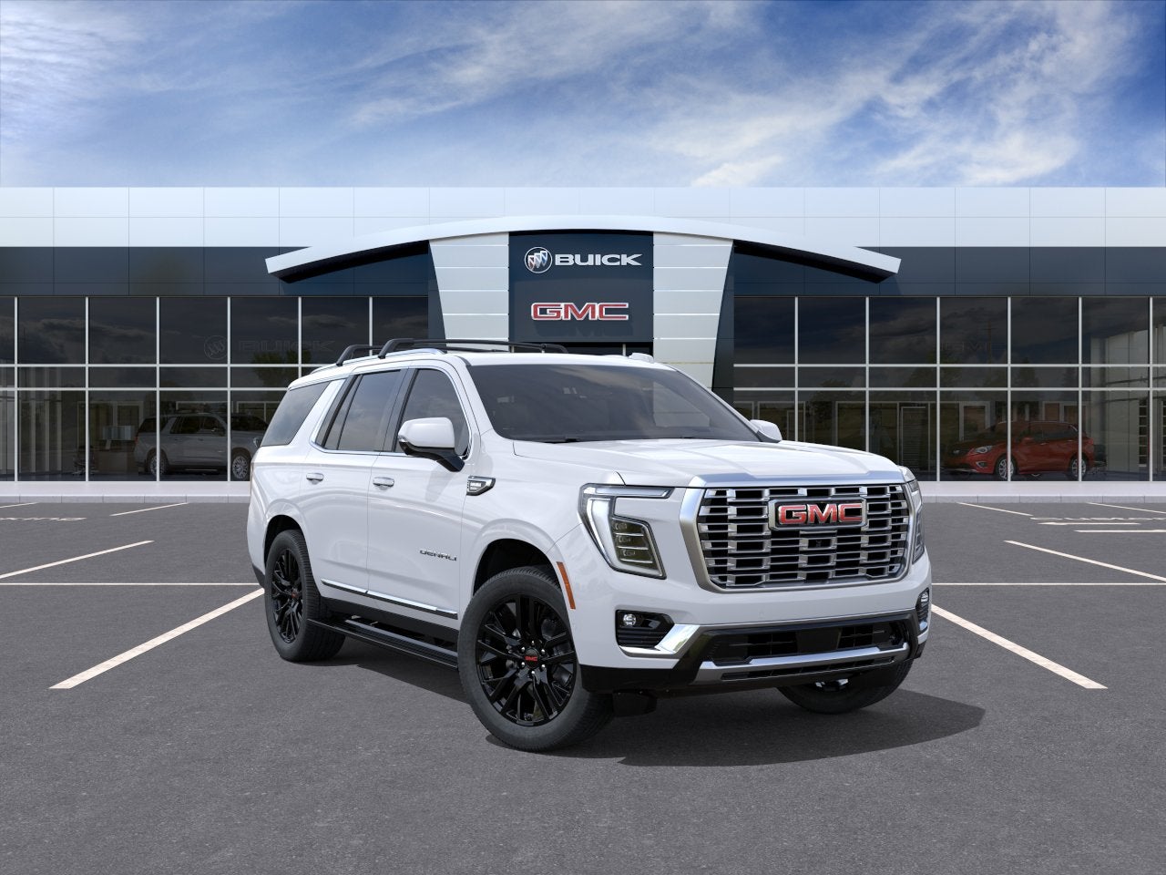 2026 GMC Yukon Denali in Glacier White Tricoat — front three-quarter view