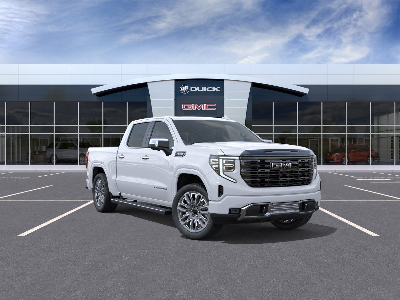 2026 GMC Sierra 1500 Denali Ultimate in Glacier White Tricoat — front three-quarter view